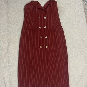 FAVLUX Red Ribbed Sheath Dress Sweetheart Neckline